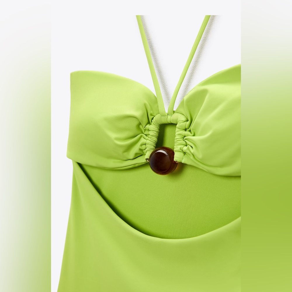 Zara 💚💚💚Green Bead Bandeau Swimsuit - Size X-small- NWT - Picture 4 of 8